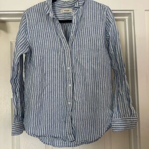 Everlane The Must-Have Linen Shirt - Blue and White Striped